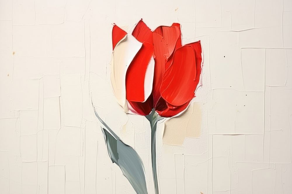 Abstract tulip ripped paper art painting flower.