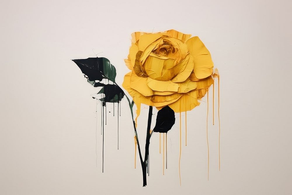 Abstract yellow rose ripped paper art drawing flower.