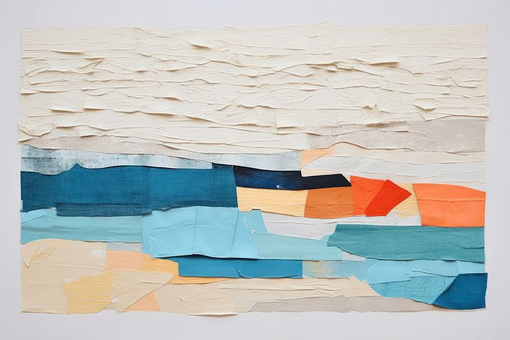 Abstract beach ripped paper art painting collage.