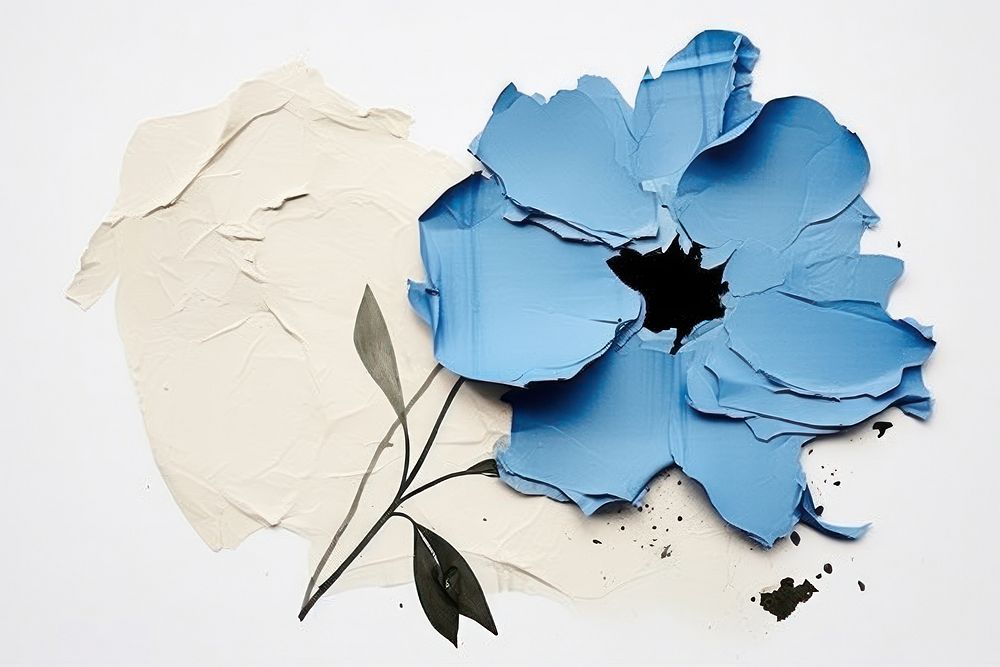 Abstract blue flower ripped paper art petal plant.