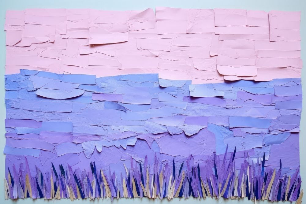 Abstract blue lavender field ripped paper art purple backgrounds.