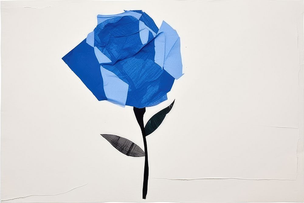 Abstract blue rose ripped paper art painting flower.