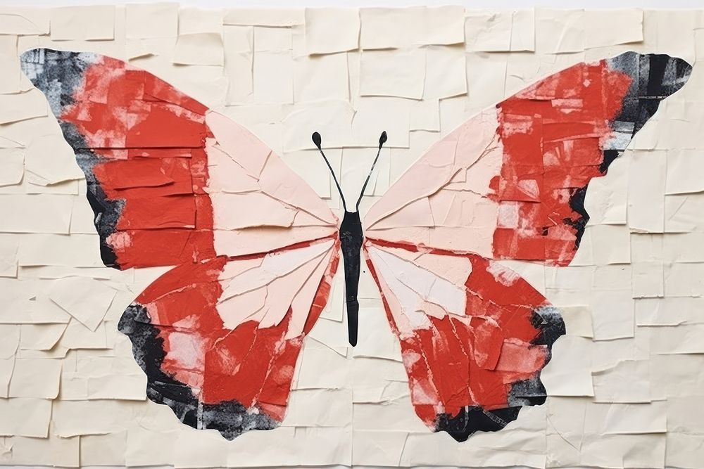 Abstract butterfly ripped paper art insect wall.