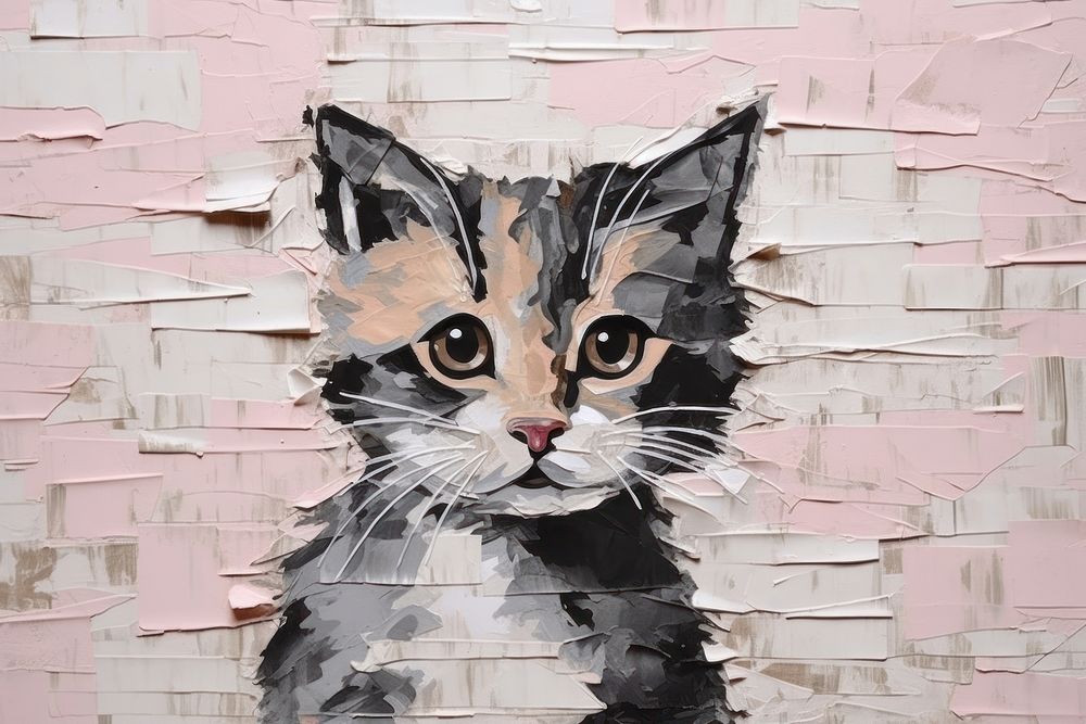 Abstract cat ripped paper art animal mammal.