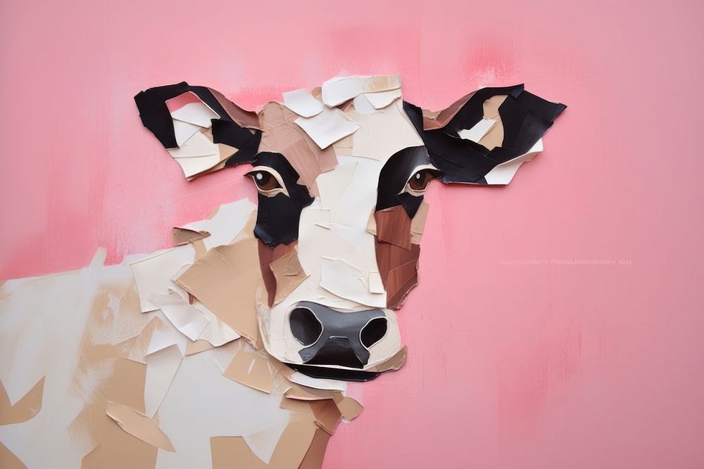Abstract cow ripped paper art representation creativity.