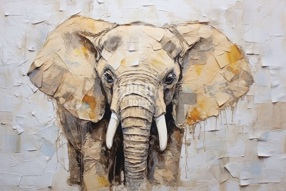 Abstract elephant ripped paper art wildlife animal.