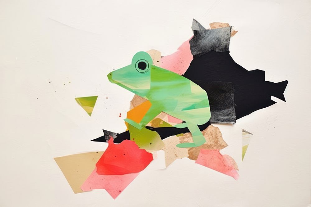 Abstract frog ripped paper art painting reptile.