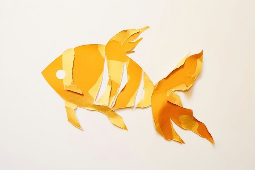 Abstract gold fish ripped paper animal art creativity.