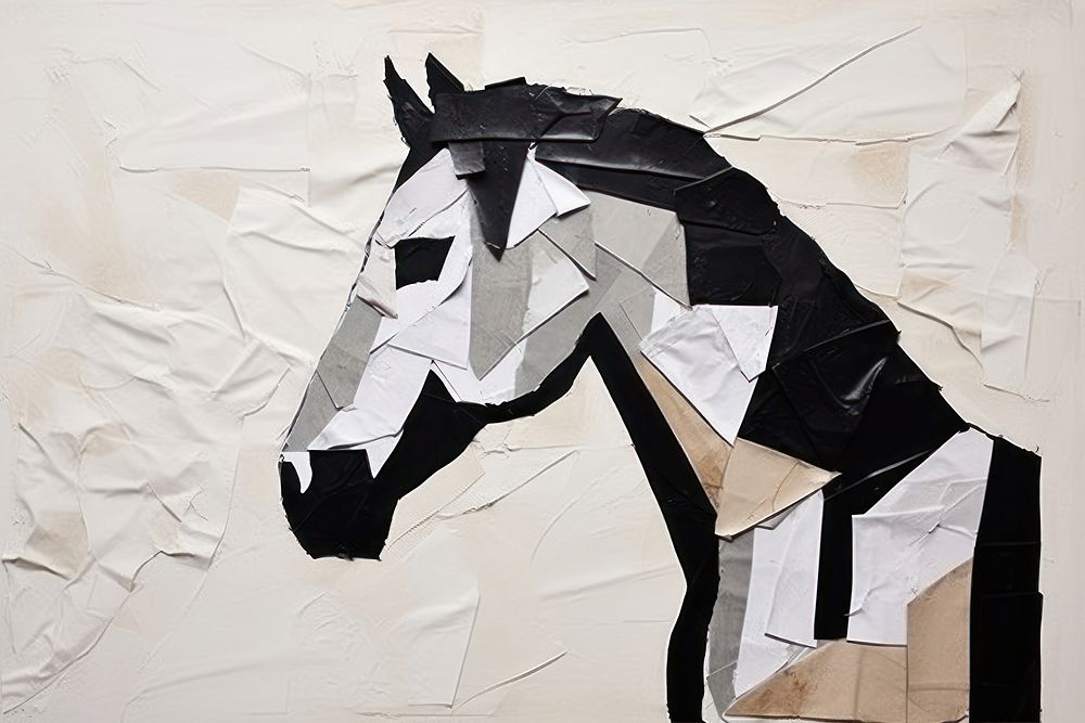 Abstract horse ripped paper art painting animal.