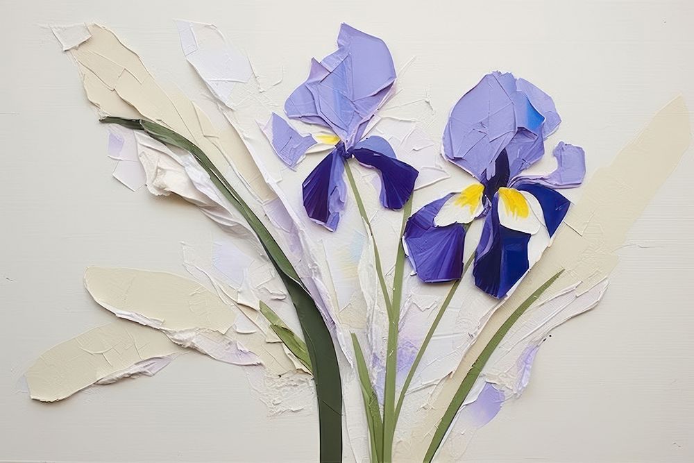 Abstract iris ripped paper art flower purple.