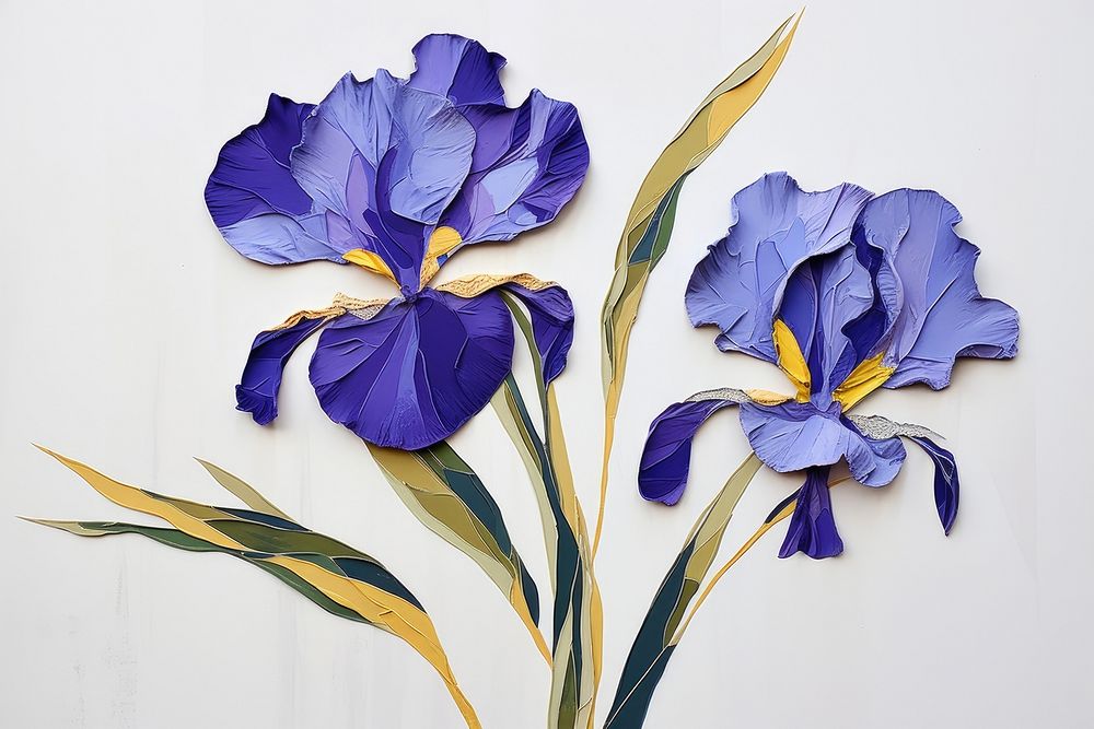 Abstract iris ripped paper flower purple petal.