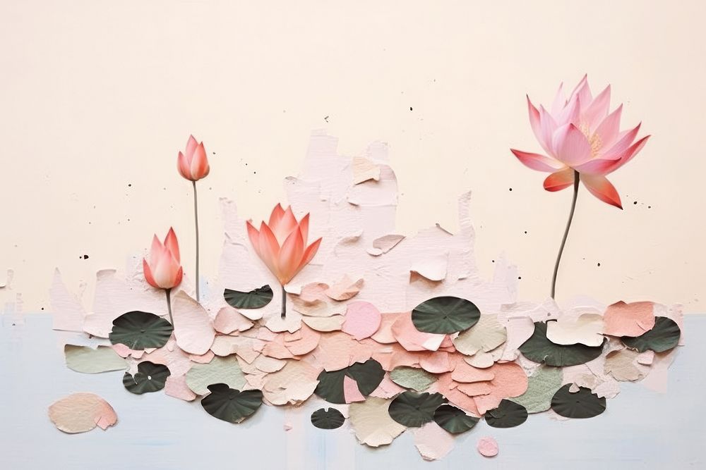 Abstract lotus lake ripped paper art flower petal.