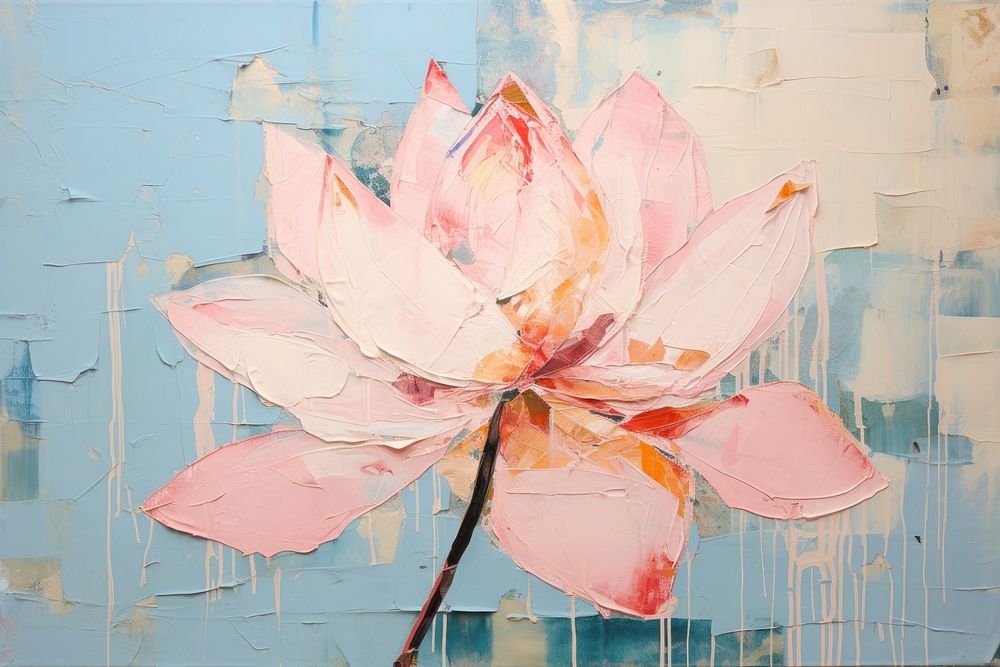 Abstract lotus ripped paper art painting blossom.