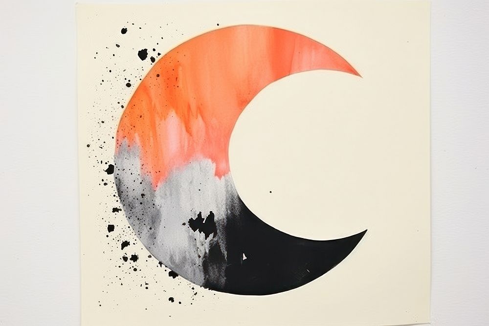 Abstract moon ripped paper art calligraphy creativity.