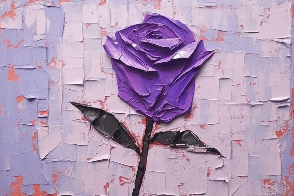 Abstract purple rose ripped paper art painting flower.