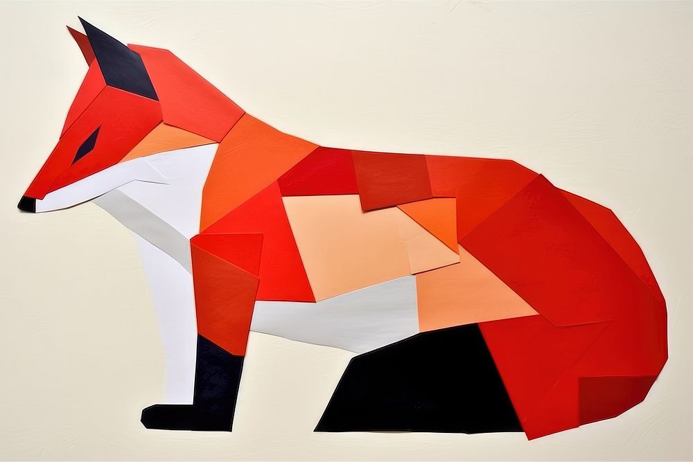 Abstract red fox ripped paper art animal mammal.
