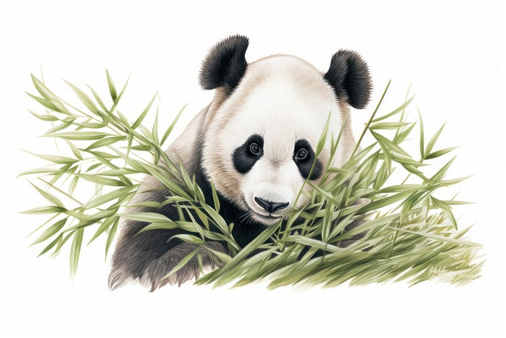 Panda eating bamboo tree wildlife animal mammal.