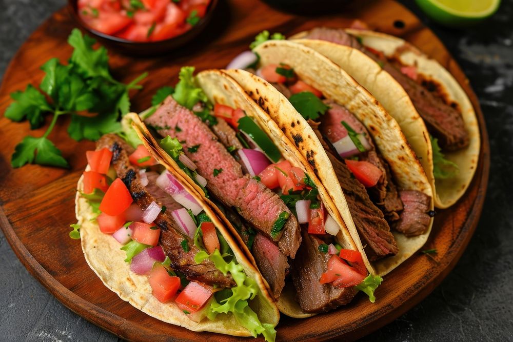 Grilled beef taco plate meat food.