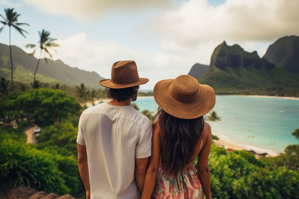 Mixed race couple travel hawaii outdoors vacation nature.