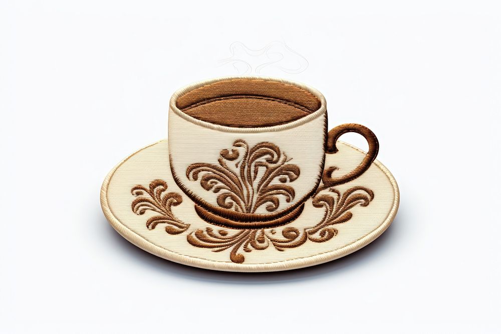 Coffee cup in embroidery style saucer drink mug.