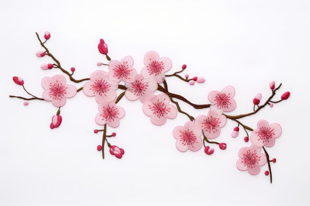 Cherry blossom in embroidery style flower plant white.