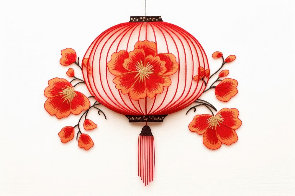 Chinese lantern in embroidery style flower plant art.
