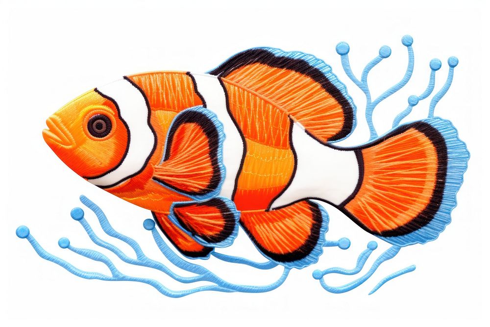 Clown fish in embroidery style animal pomacentridae creativity.
