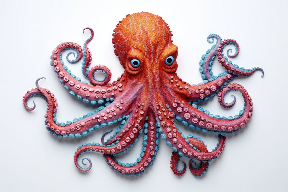 Cute octopus in embroidery style animal invertebrate cephalopod.