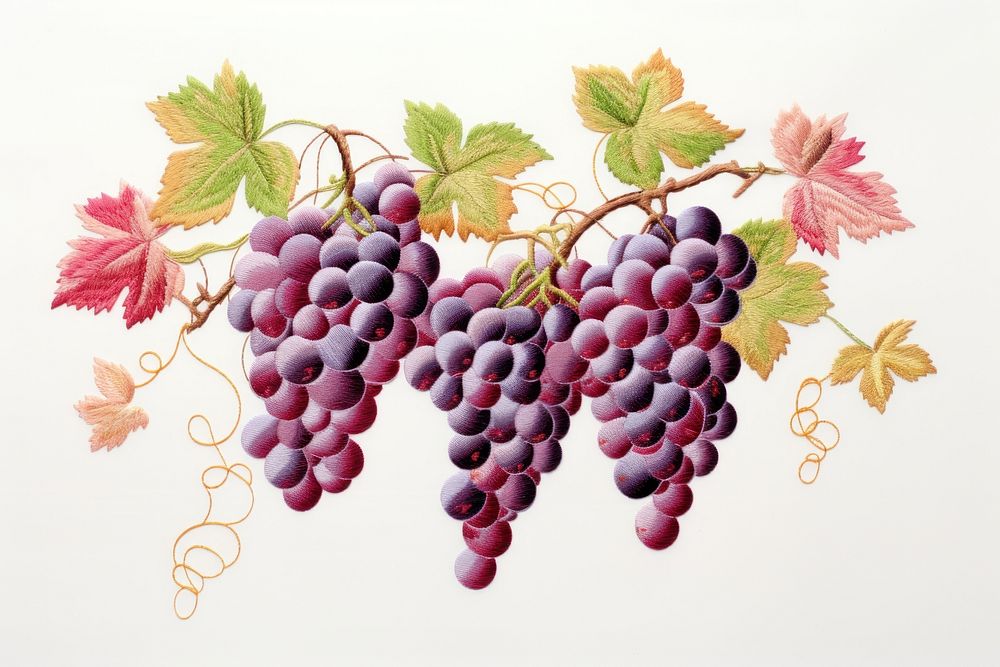 Grapes in embroidery style fruit plant food.