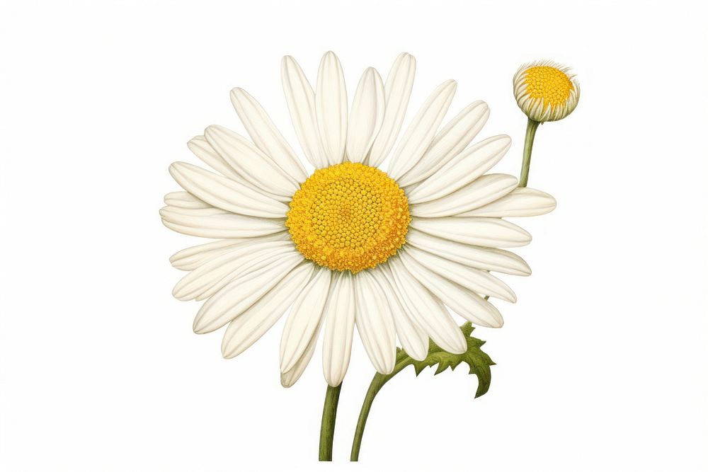 Daisy in embroidery style flower plant white.
