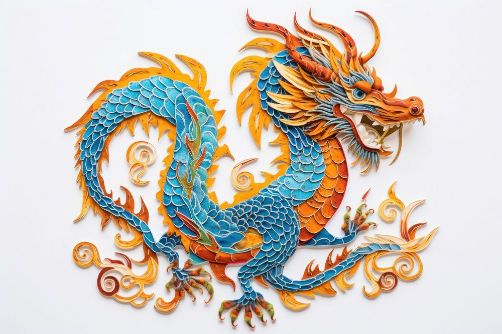 Dragon in embroidery style representation creativity decoration.