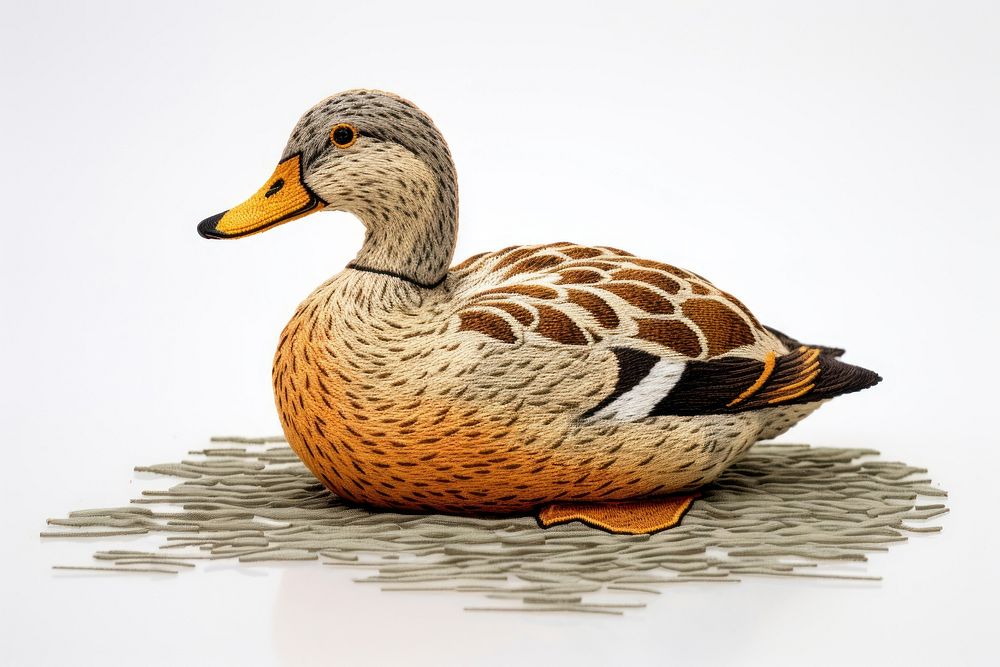 Duck in embroidery style animal bird anseriformes.