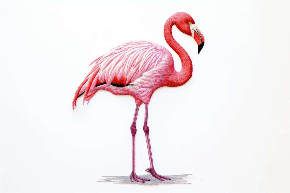 Flamingo in embroidery style flamingo animal bird.