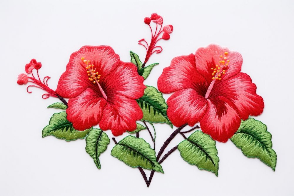 Hibicus in embroidery style hibiscus flower plant.