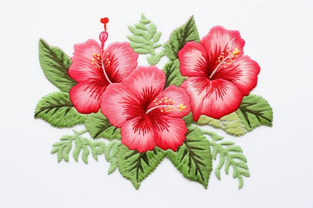 Hibicus in embroidery style hibiscus pattern flower.