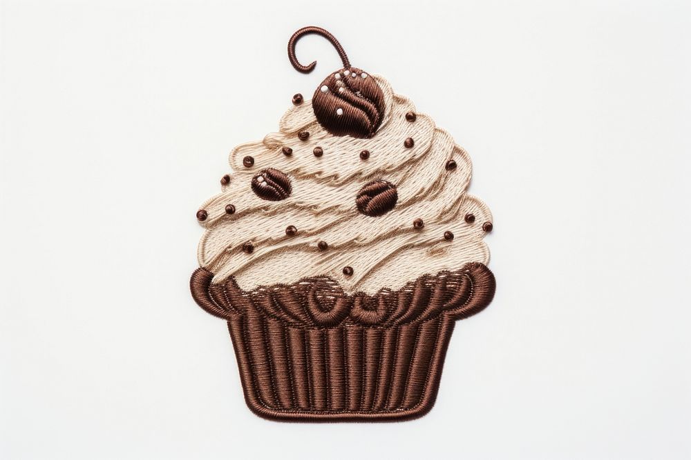 Ice cream chocolate in embroidery style dessert cupcake food.