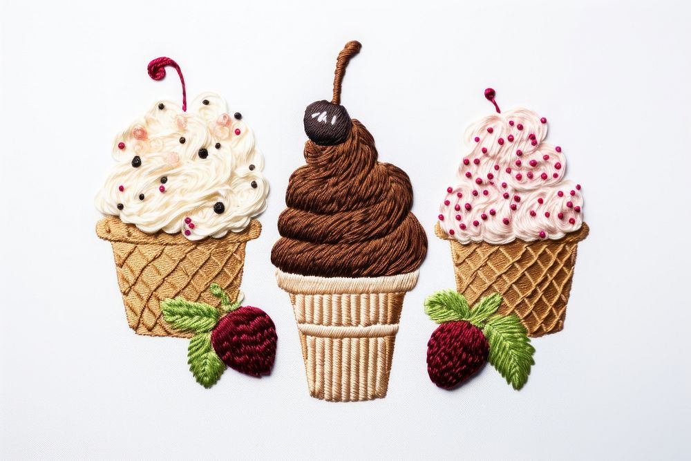 Ice cream in embroidery style dessert food cake.