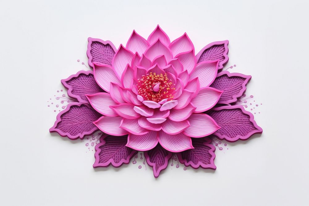 Lotus in embroidery style flower dahlia petal.