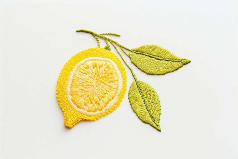 Lemon in embroidery style fruit plant food.