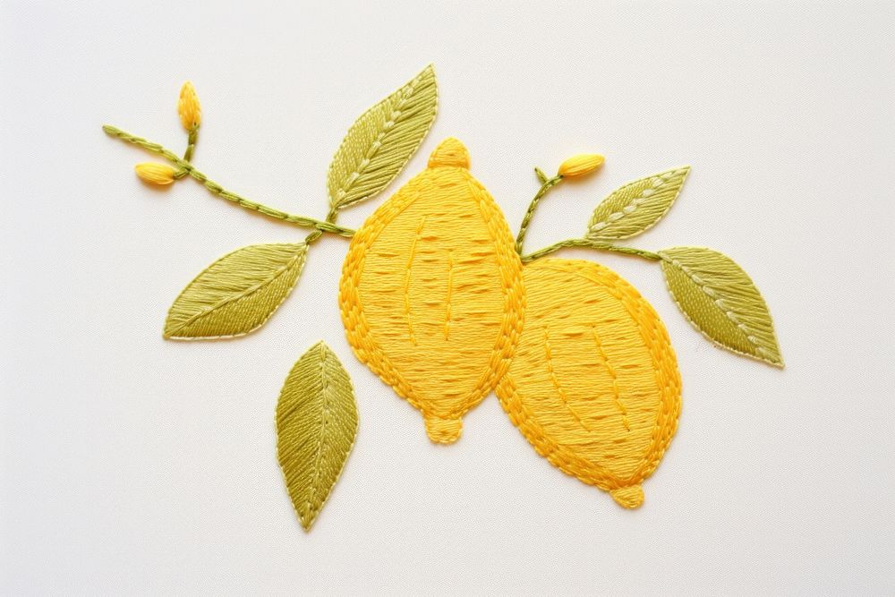 Lemon in embroidery style pattern plant leaf.