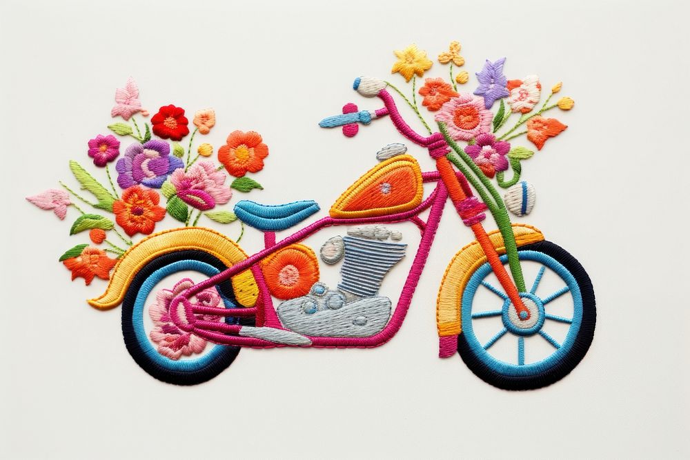 Mortocycle in embroidery style vehicle pattern wheel.