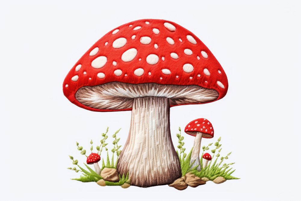 Mushroom in embroidery style agaric fungus plant.