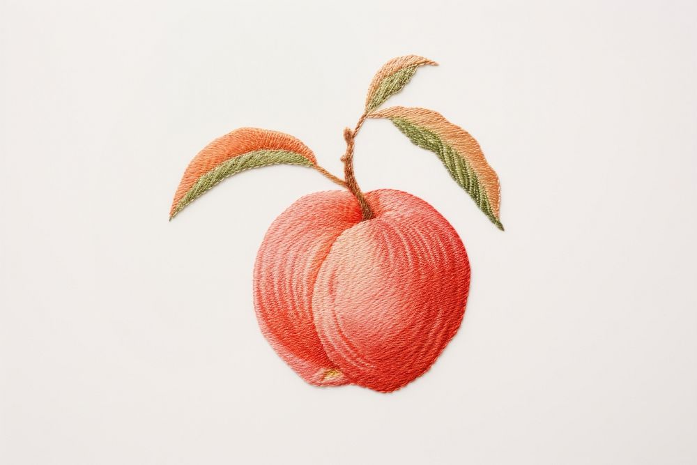 Peach in embroidery style fruit apple plant.