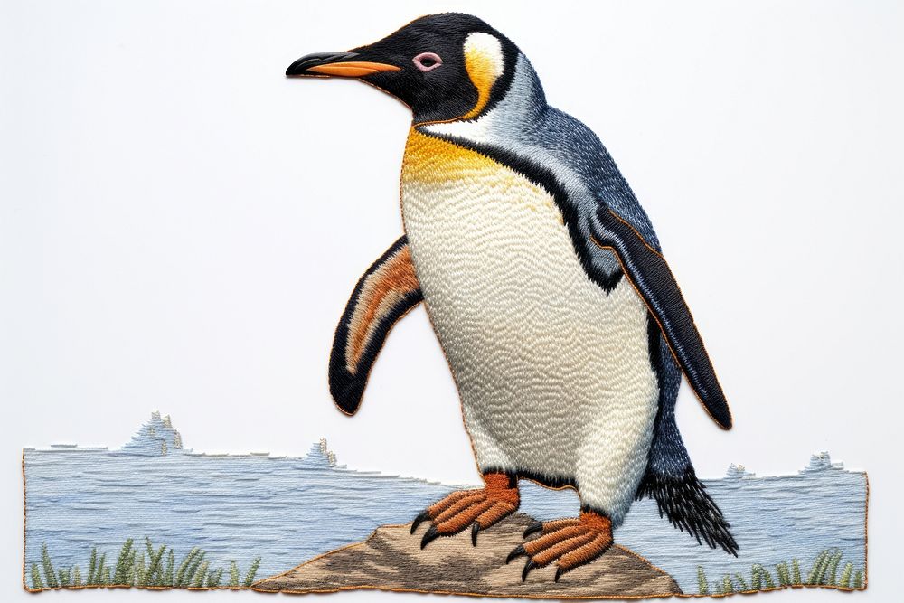 Penguin in embroidery style animal bird wildlife.