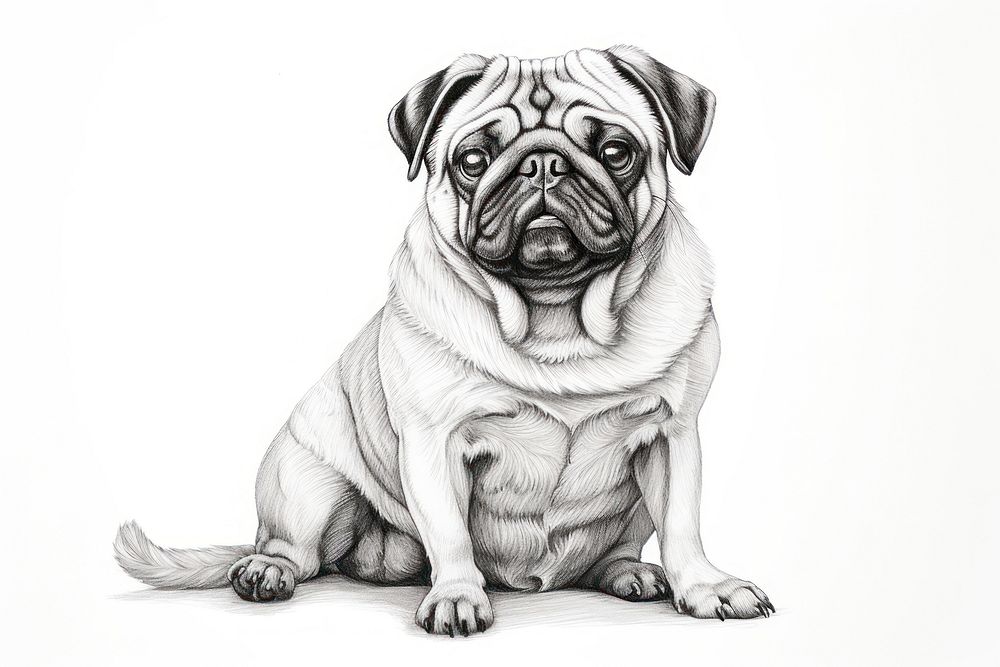 Pug dog in embroidery style pug drawing animal.
