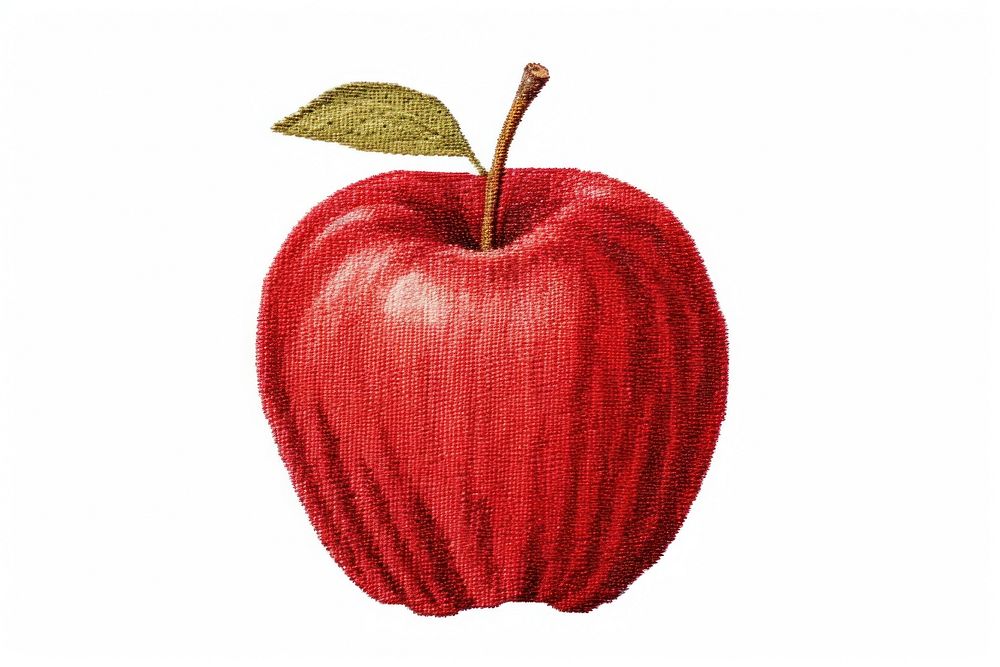 Red apple in embroidery style fruit plant food.