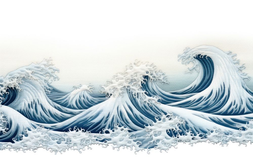 Wave in embroidery style pattern nature ocean.