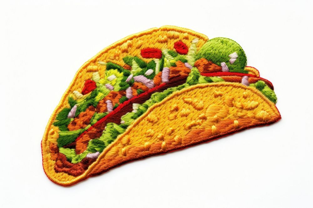 Taco in embroidery style taco food vegetable.