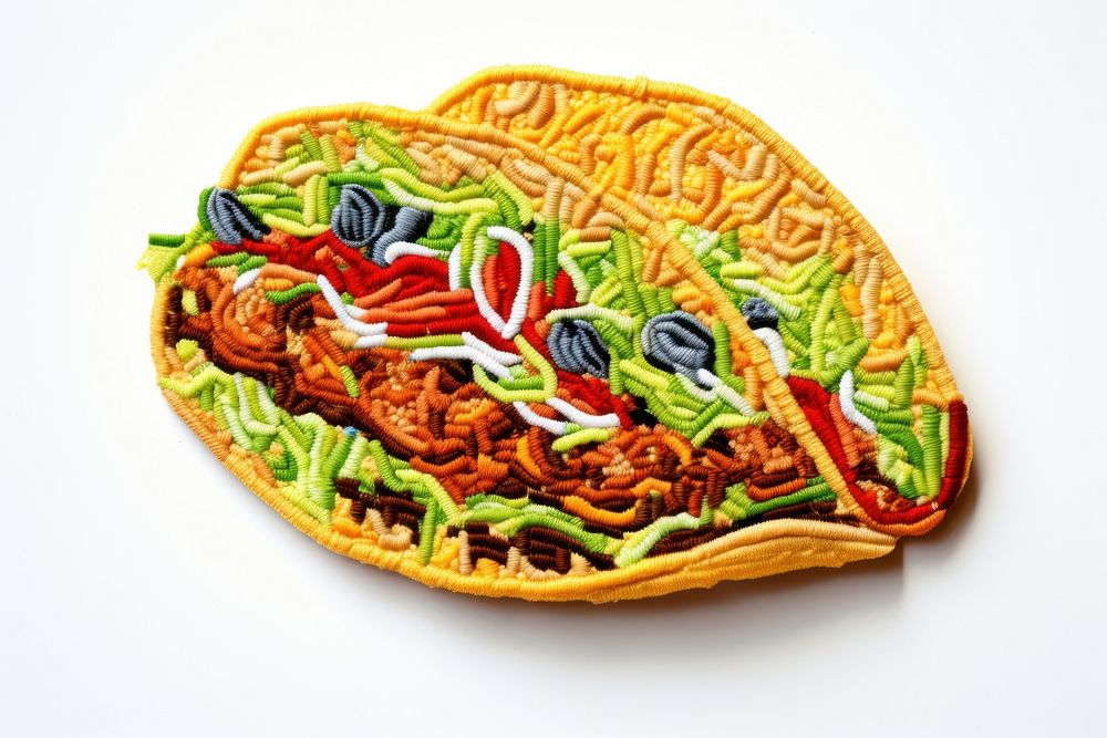 Taco in embroidery style taco food meal.