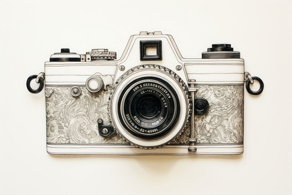 Vintage camera in embroidery style photo photographing electronics.